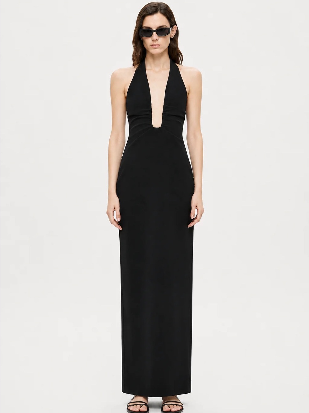 Plunging Halter Maxi Dress in Black